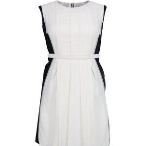 O'2nd, White & Navy Pleated Midi Dress, Size 2